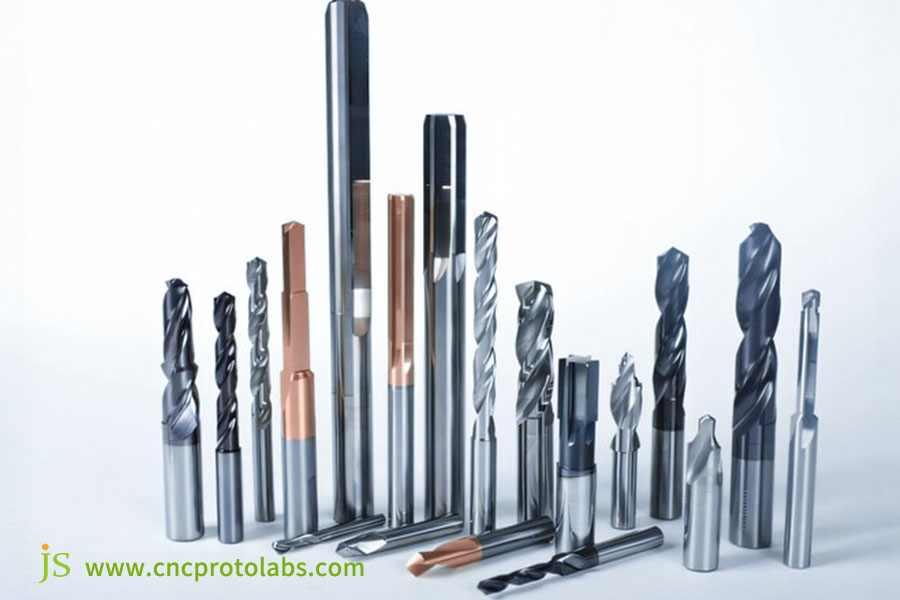The CNC tools arranged in a neat row